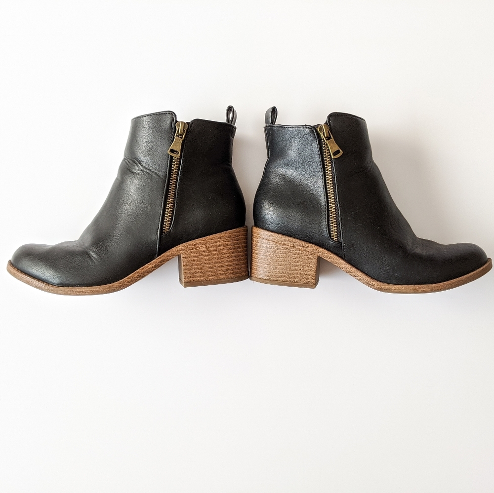 Black Zipper Ankle Boots Chunky Heel